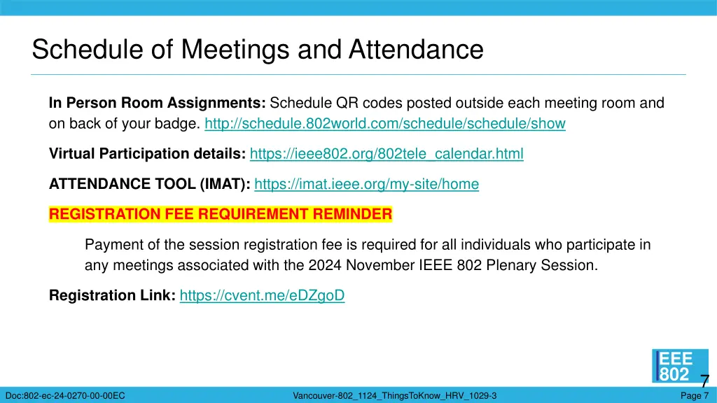 schedule of meetings and attendance