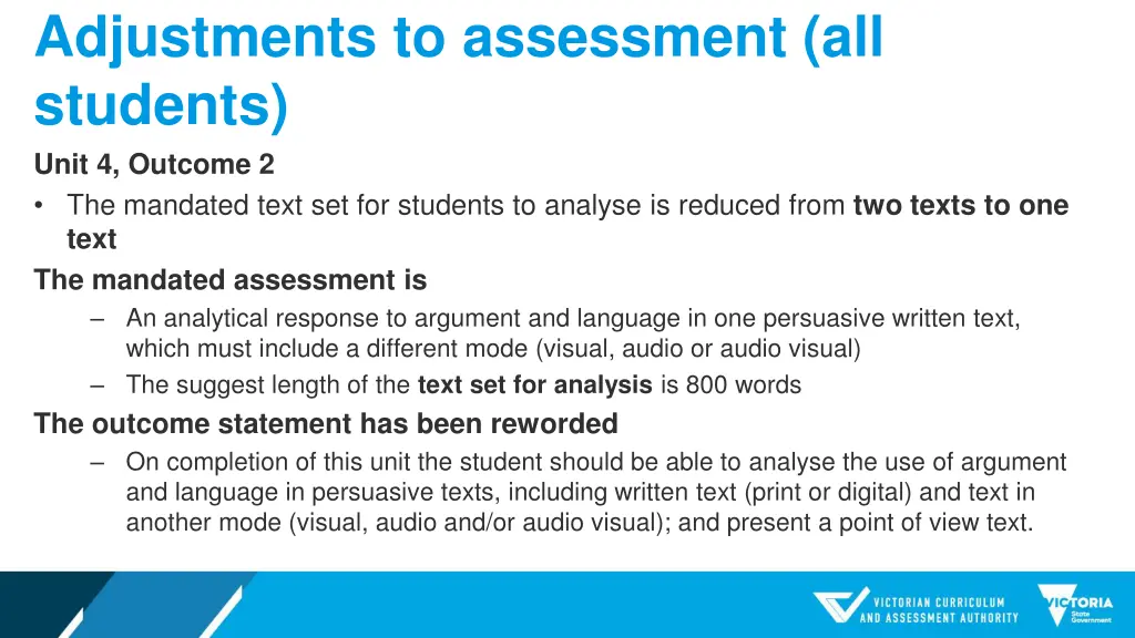 adjustments to assessment all students unit