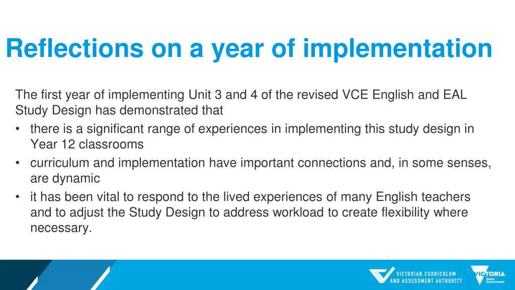reflections on a year of implementation