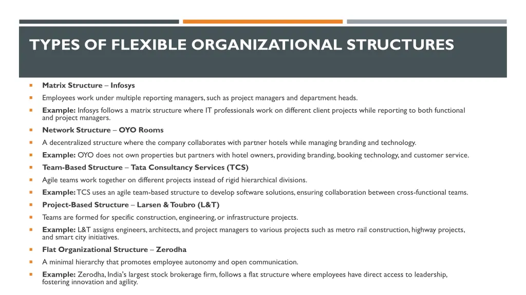 types of flexible organizational structures