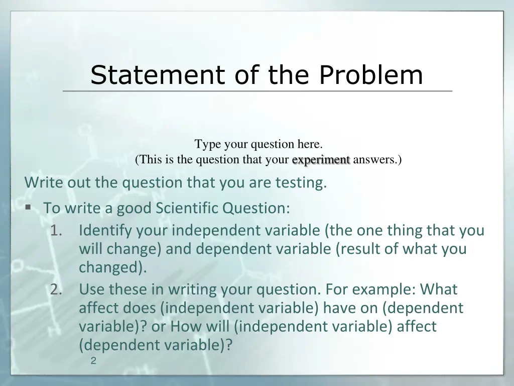 statement of the problem