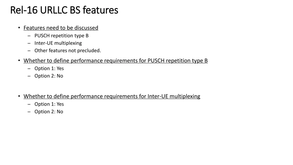 rel rel 16 urllc bs features 16 urllc bs features