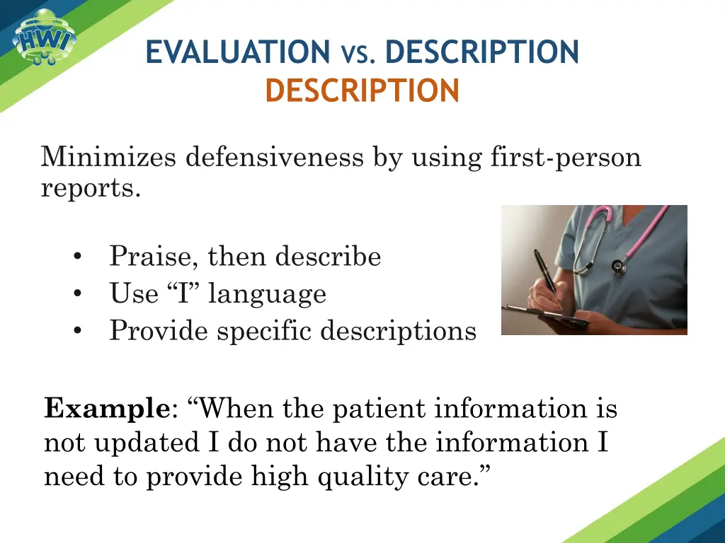 evaluation vs description description