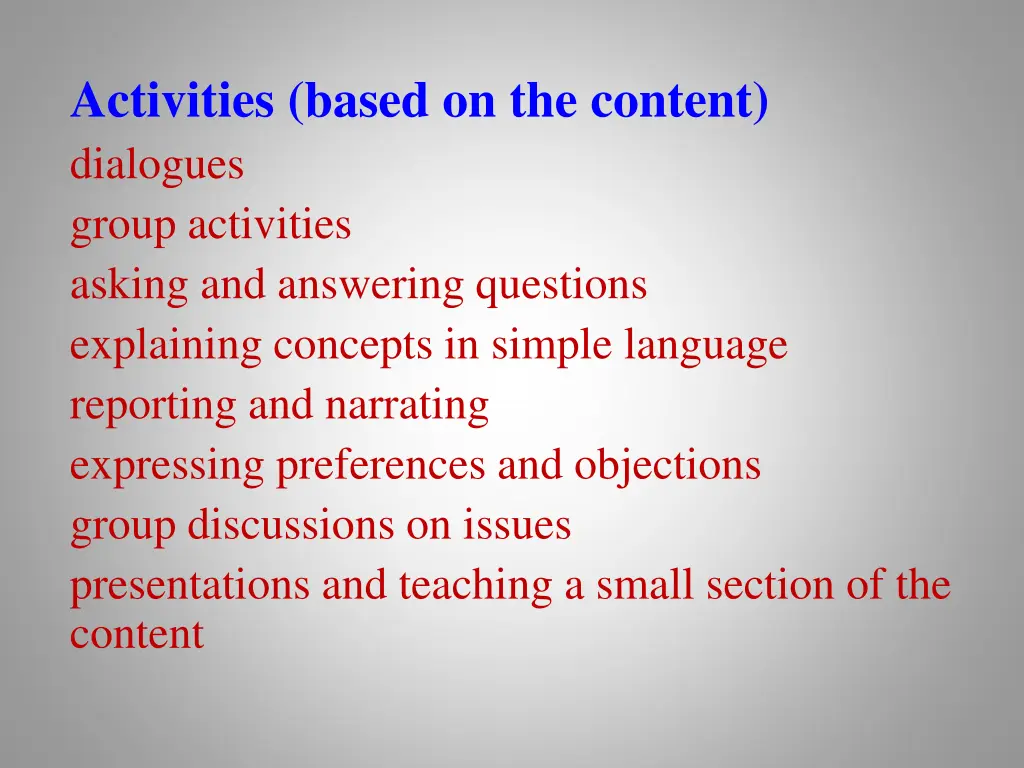 activities based on the content dialogues group