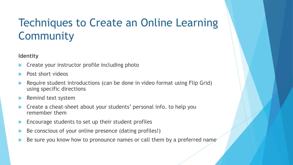 techniques to create an online learning community