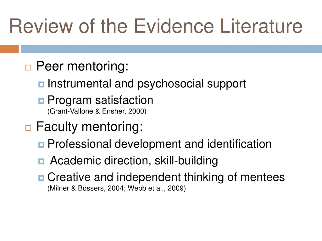 review of the evidence literature