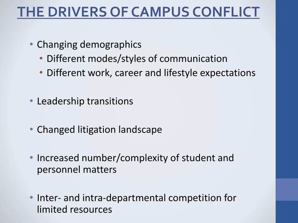 the drivers of campus conflict