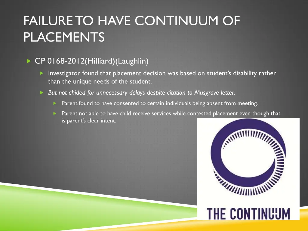 failure to have continuum of placements