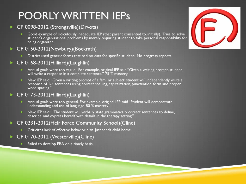 poorly written ieps cp 0098 2012 strongsville