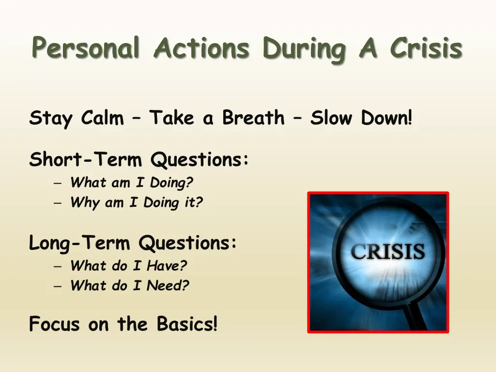 personal actions during a crisis