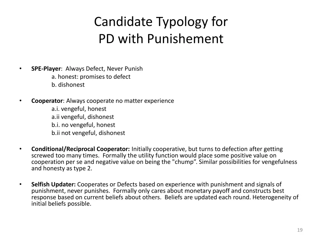 candidate typology for pd with punishement