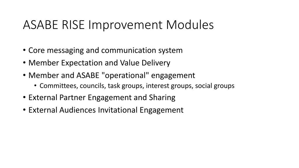 asabe rise improvement modules