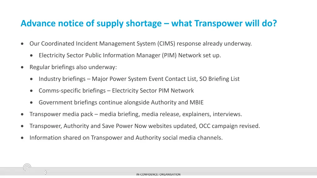 advance notice of supply shortage what transpower