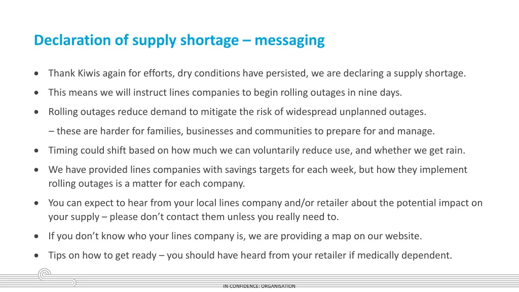 declaration of supply shortage messaging