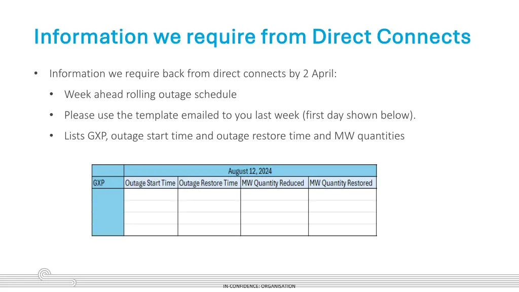 information we require from direct connects