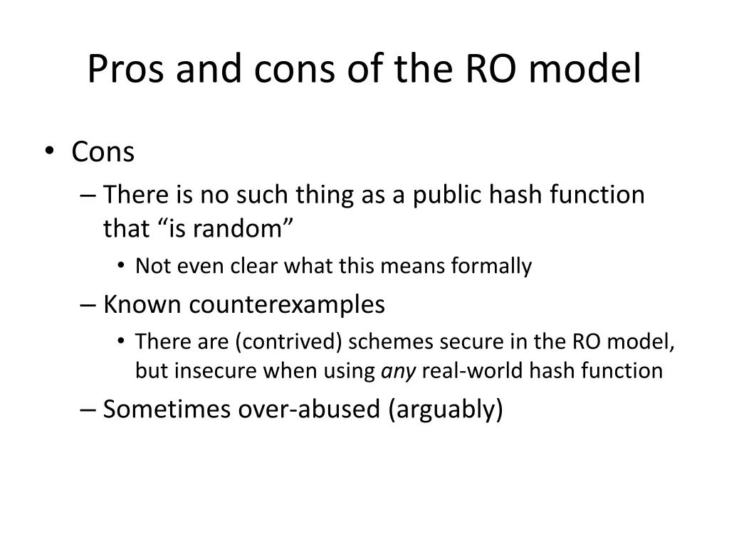 pros and cons of the ro model