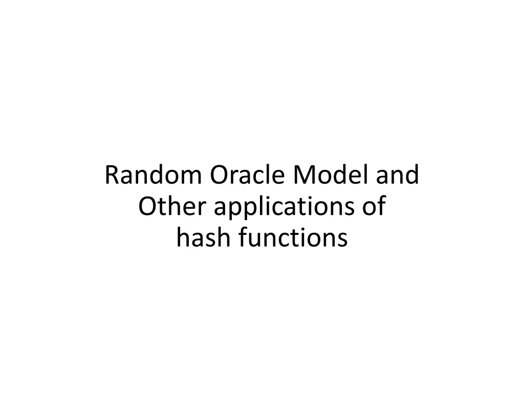 random oracle model and other applications