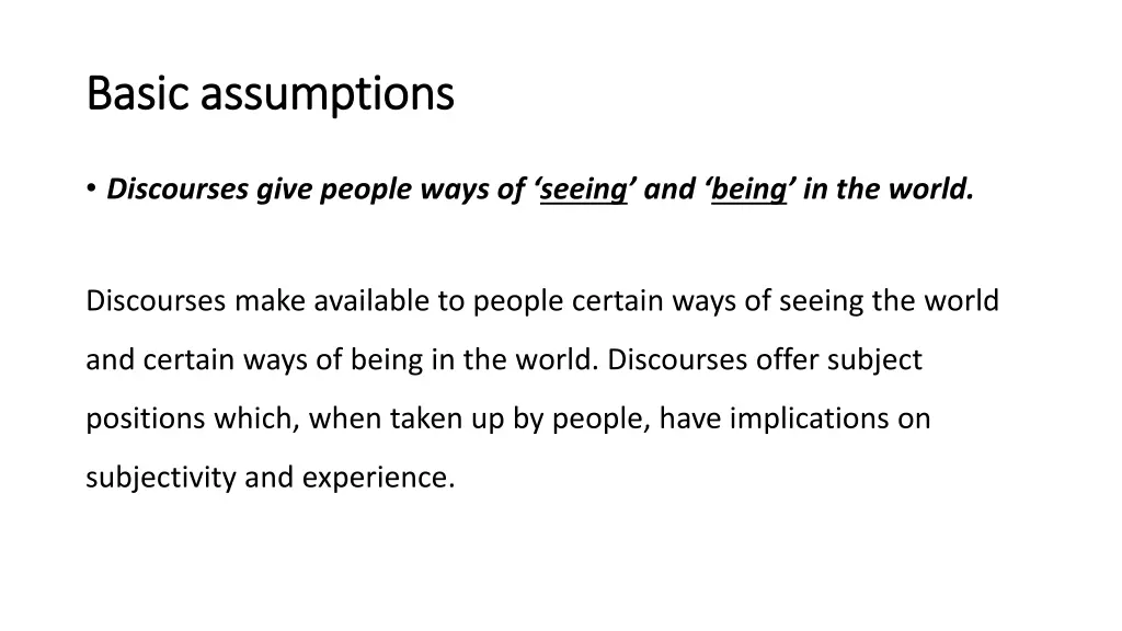 basic basic assumptions assumptions