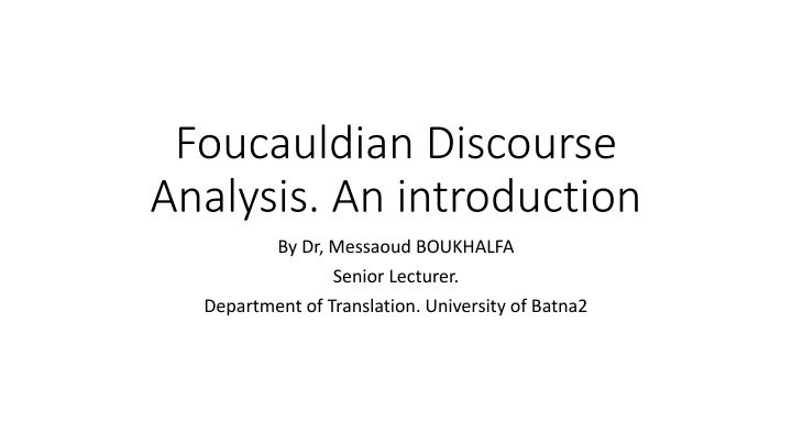 foucauldian discourse analysis an introduction