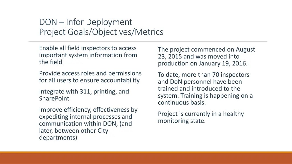 don infordeployment project goals objectives