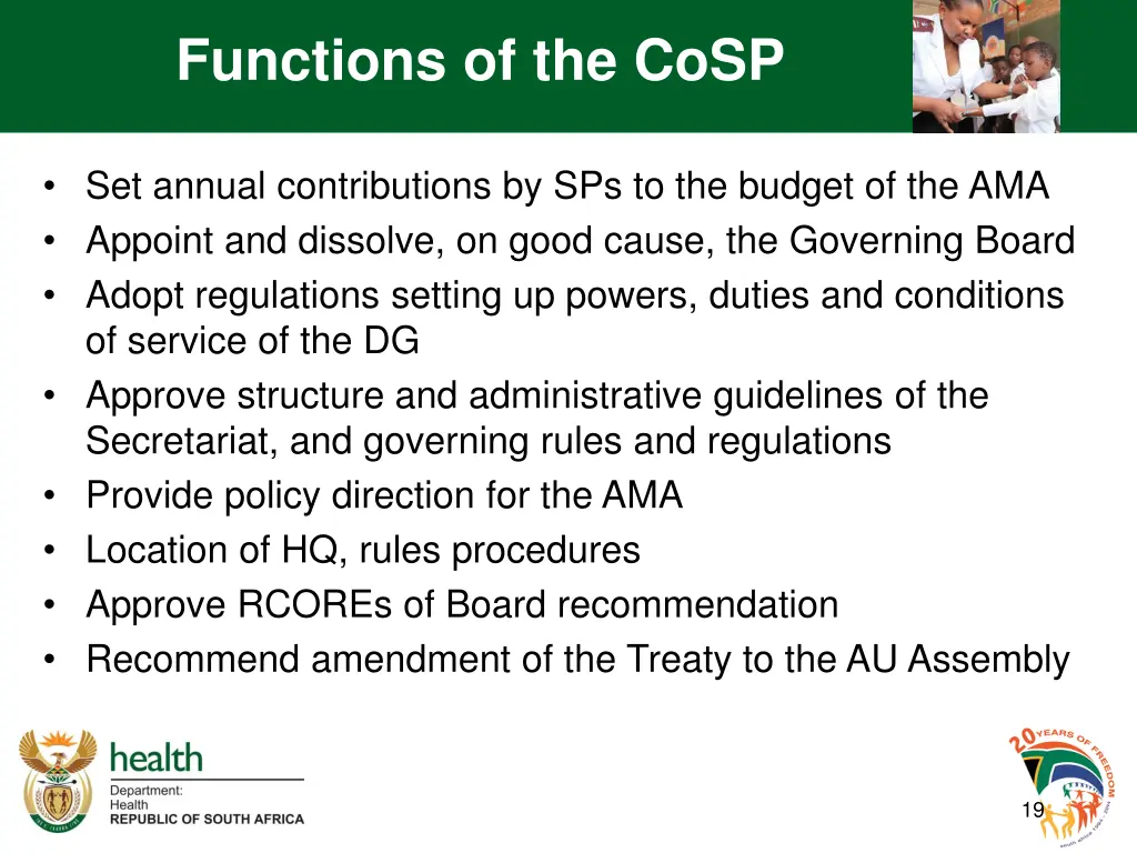 functions of the cosp