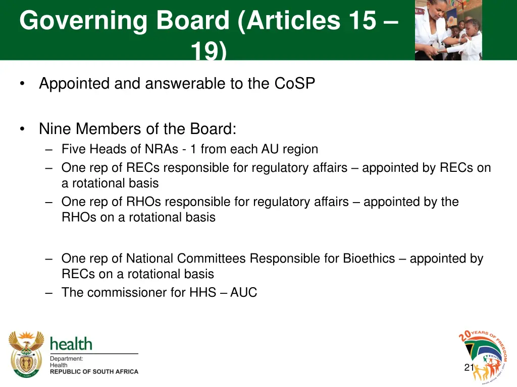 governing board articles 15 19 appointed