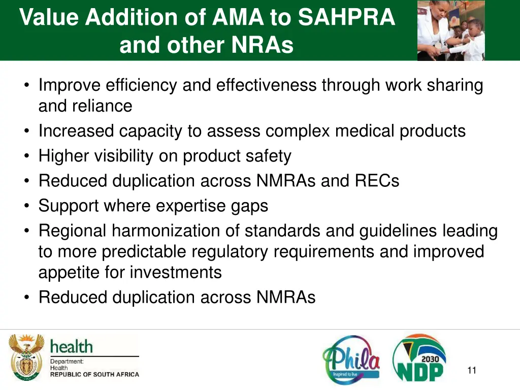 value addition of ama to sahpra and other nras