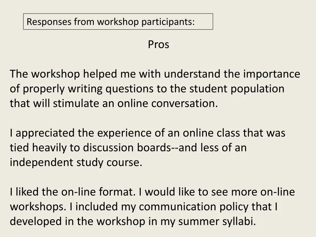 responses from workshop participants 1