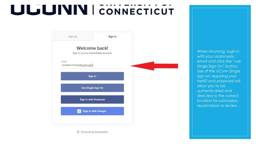 when returning login in with your uconn edu email