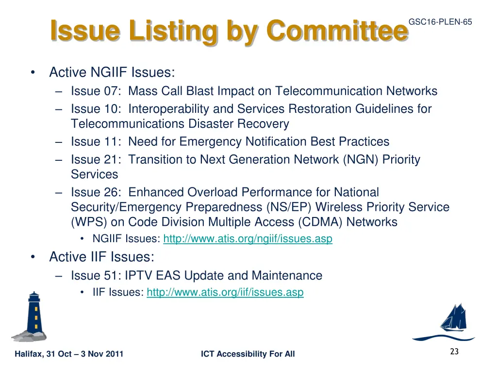 issue listing by committee 1