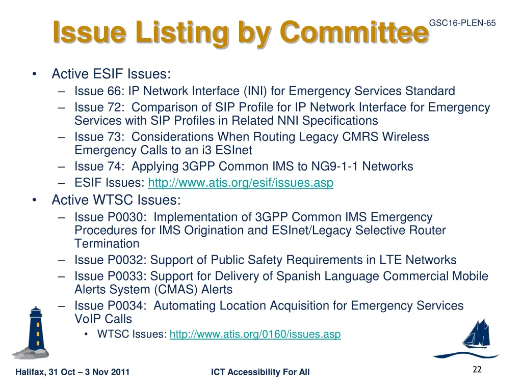 issue listing by committee