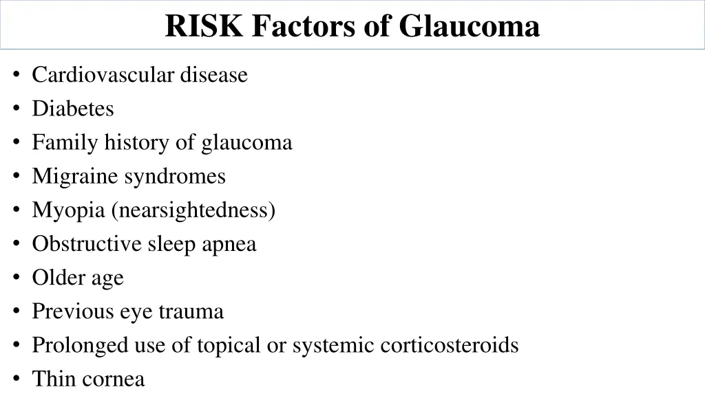 risk factors of glaucoma