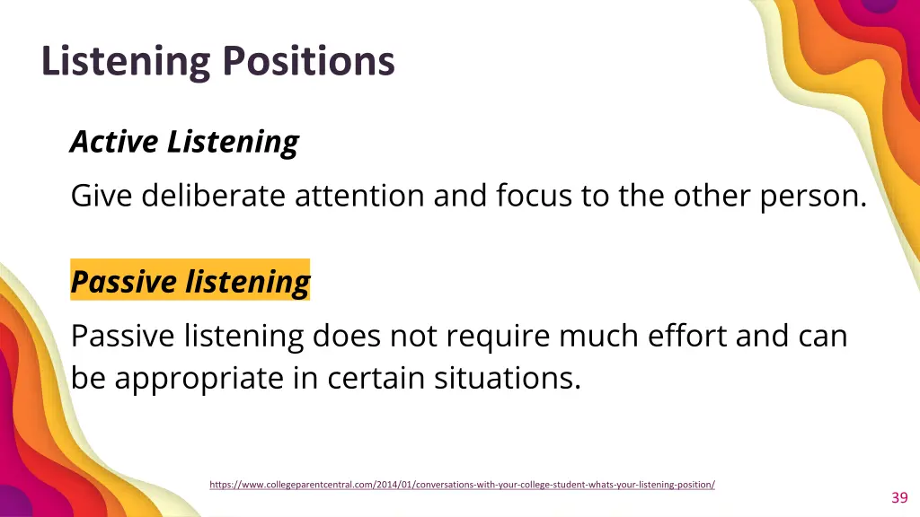 listening positions