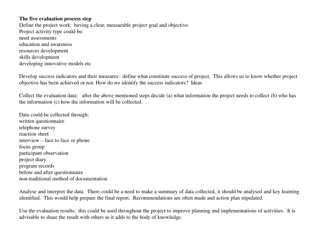 the five evaluation process step define