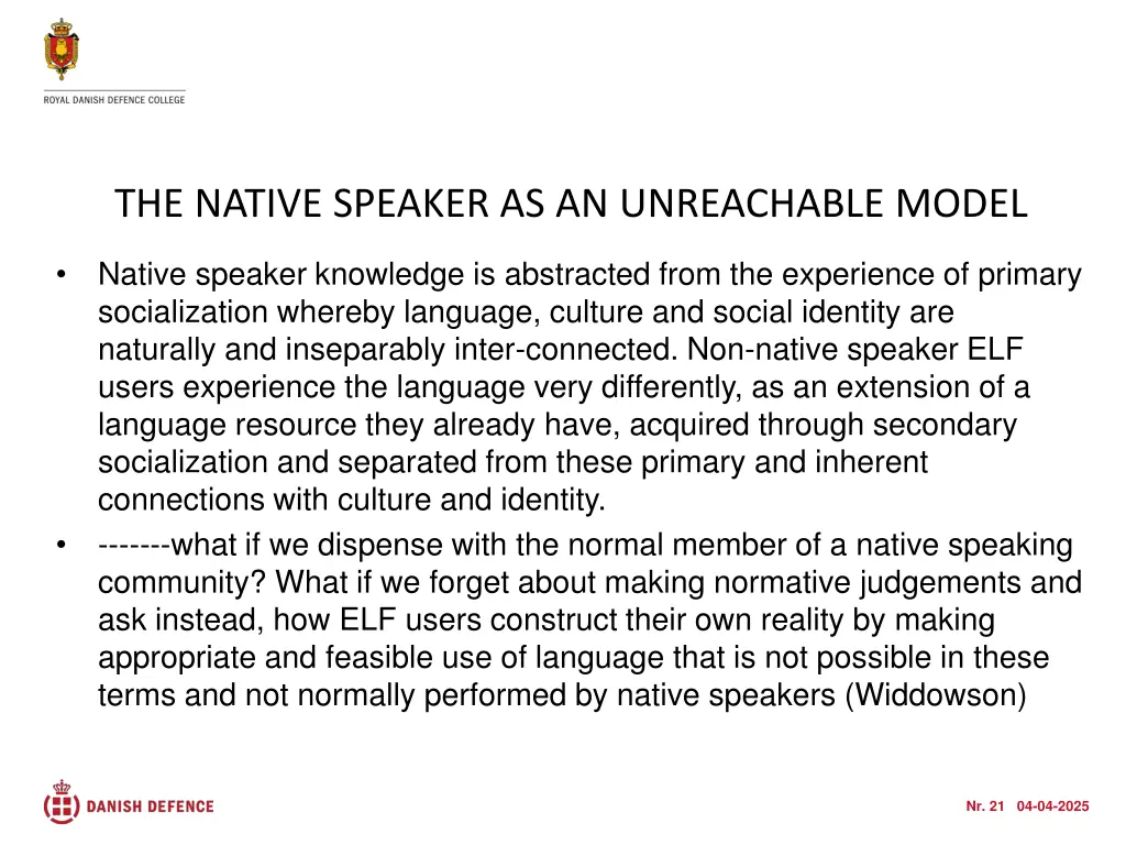 the native speaker as an unreachable model