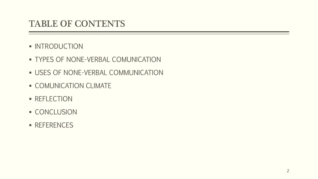 table of contents
