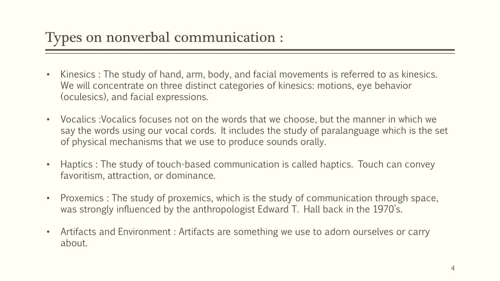 types on nonverbal communication