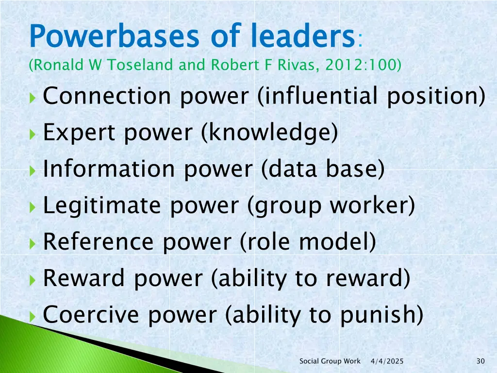 powerbases of leaders ronald w toseland
