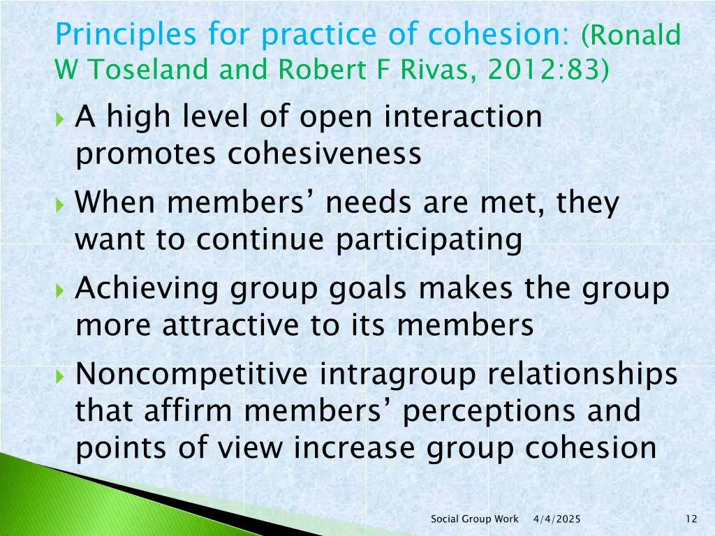 principles for practice of cohesion ronald