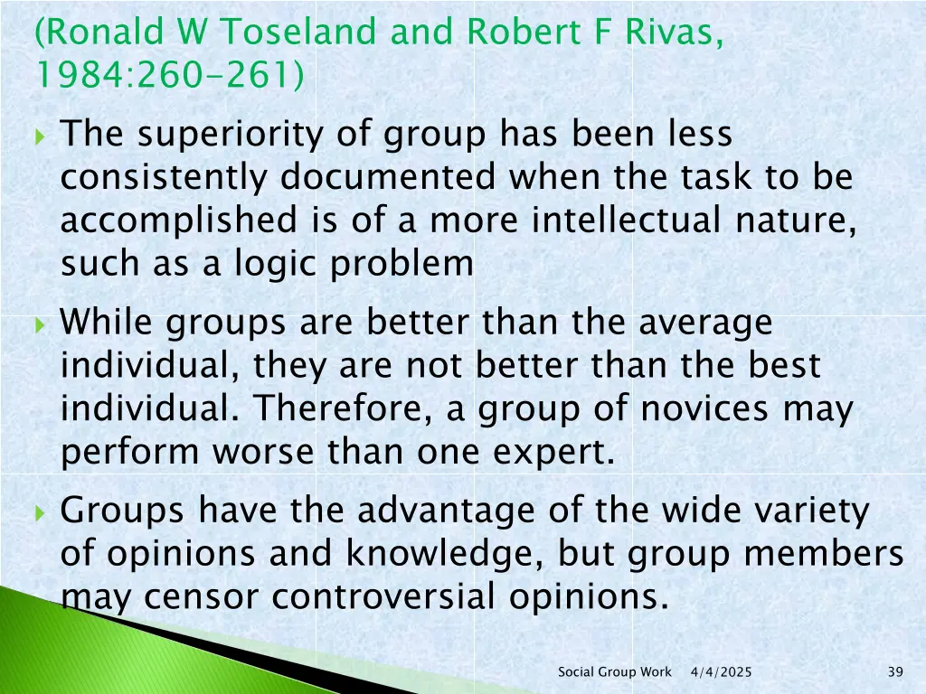 ronald w toseland and robert f rivas 1984