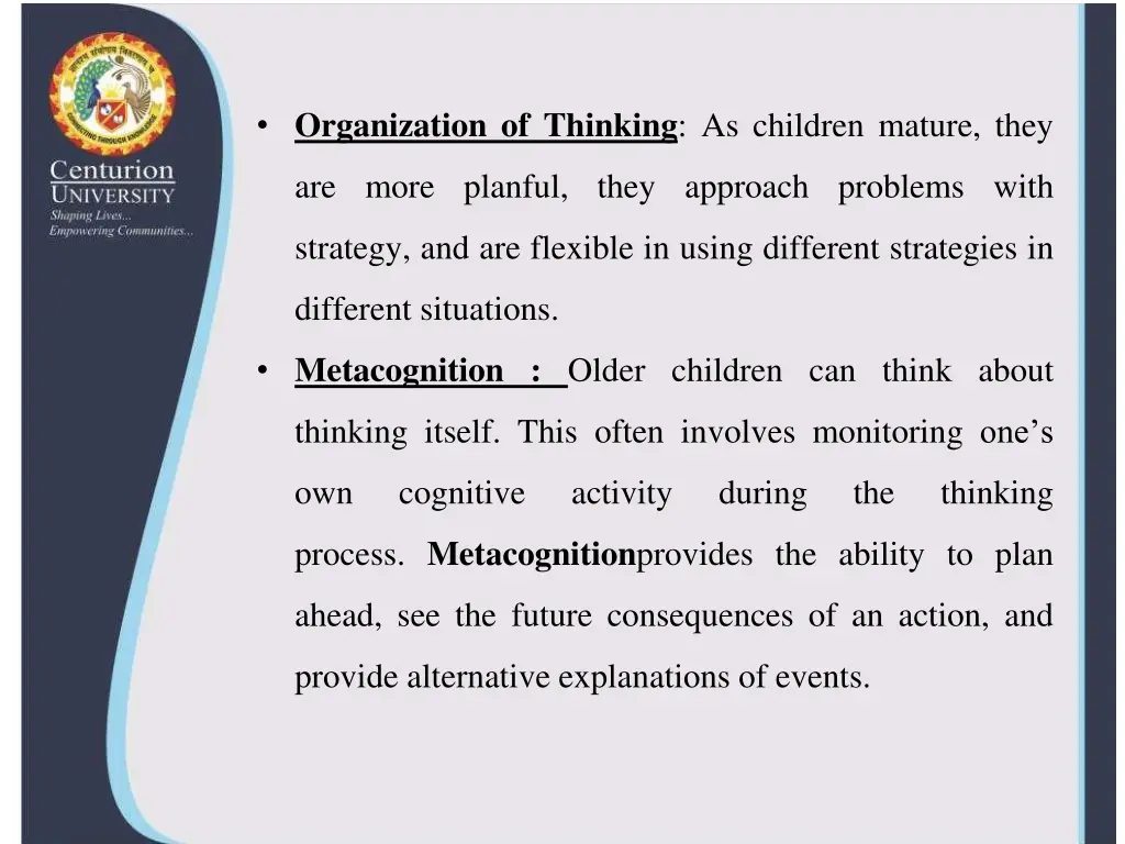 organization of thinking as children mature they