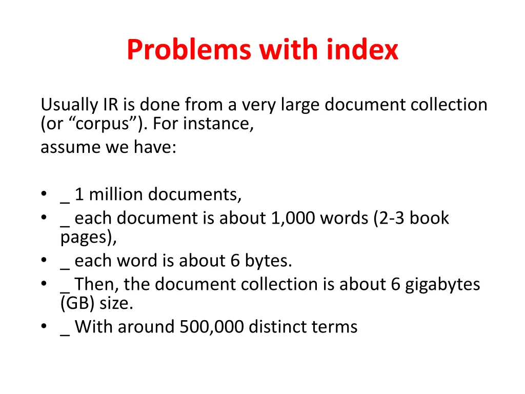 problems with index