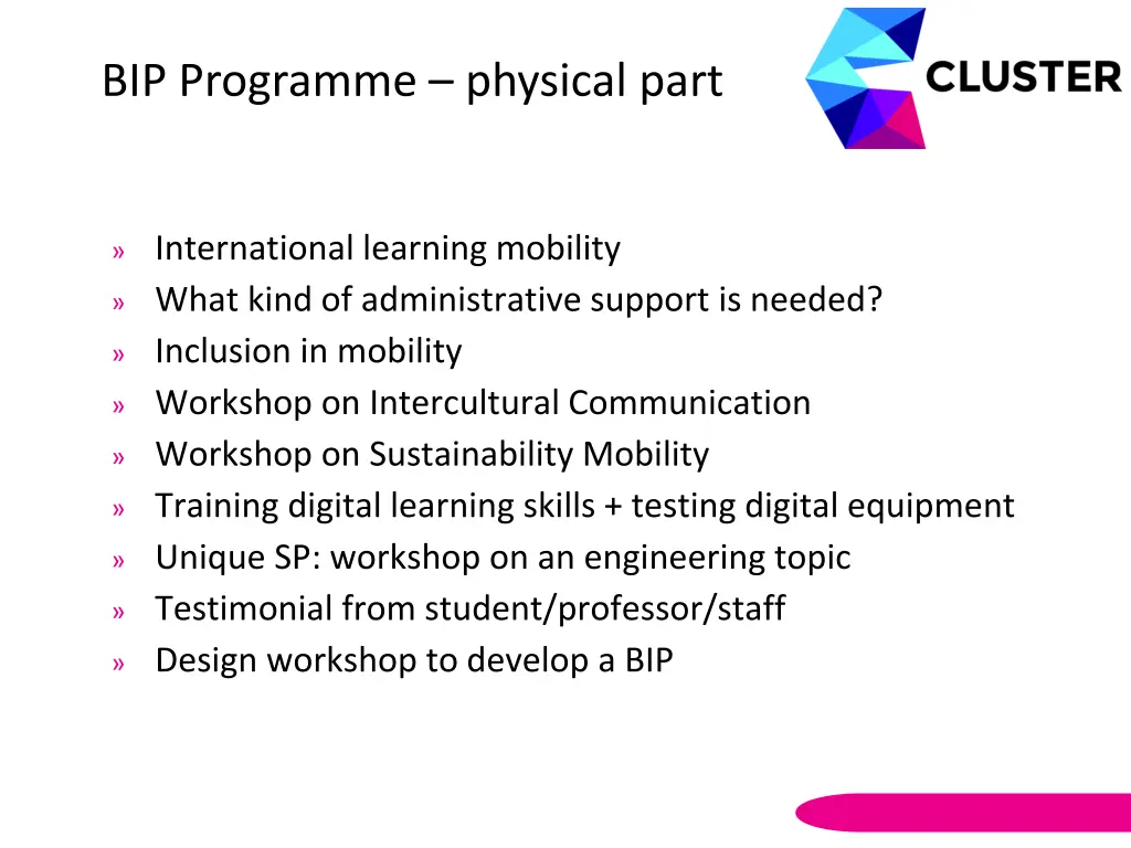 bip programme physical part