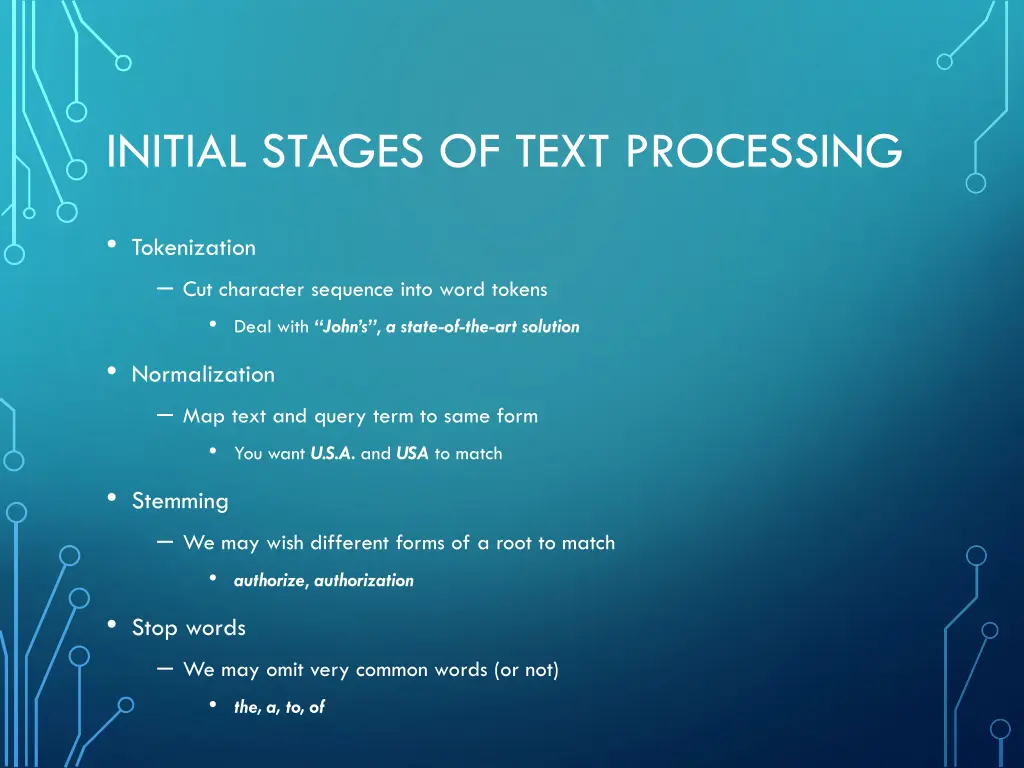initial stages of text processing