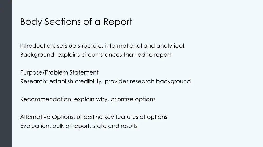 body sections of a report