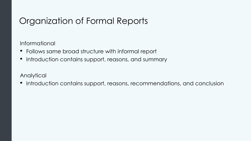 organization of formal reports