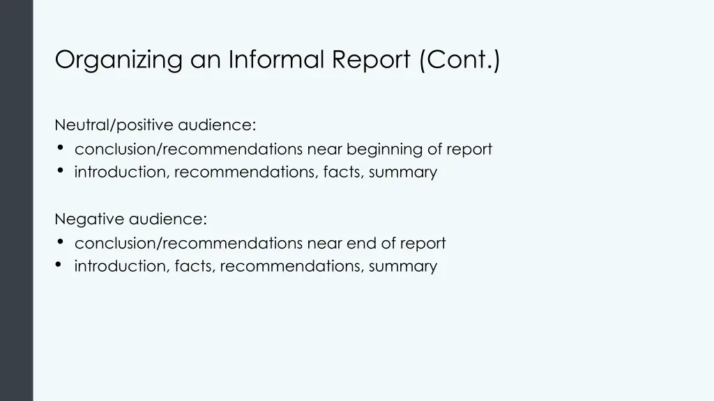 organizing an informal report cont