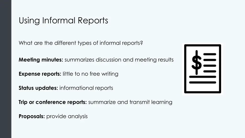 using informal reports