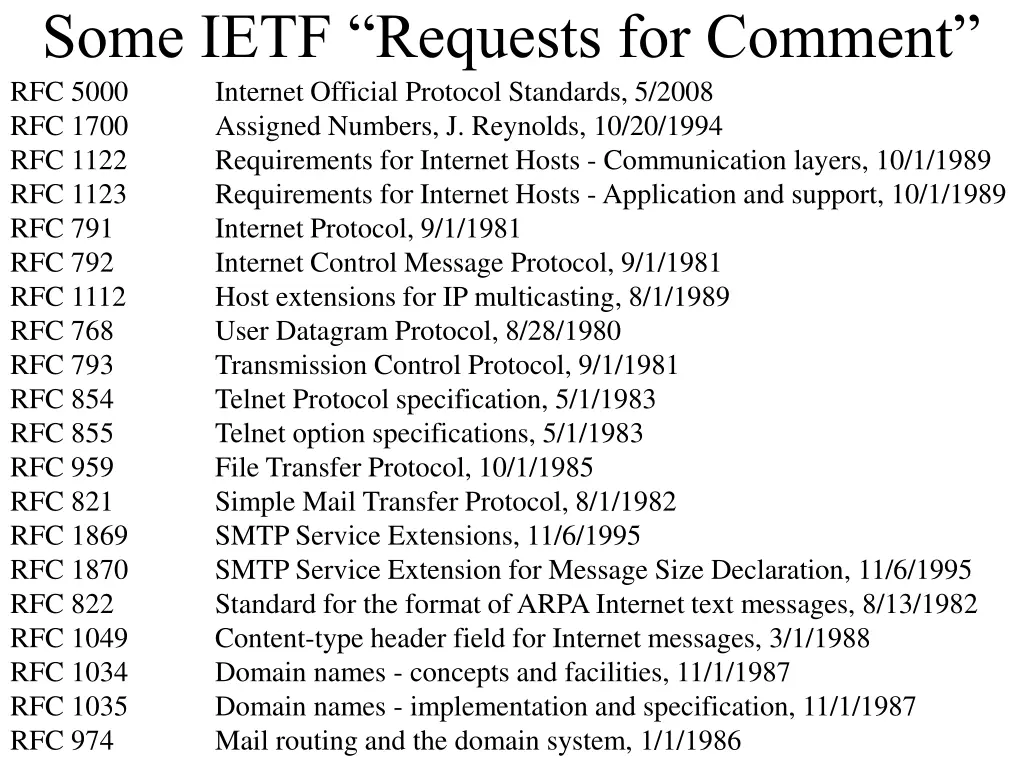 some ietf requests for comment