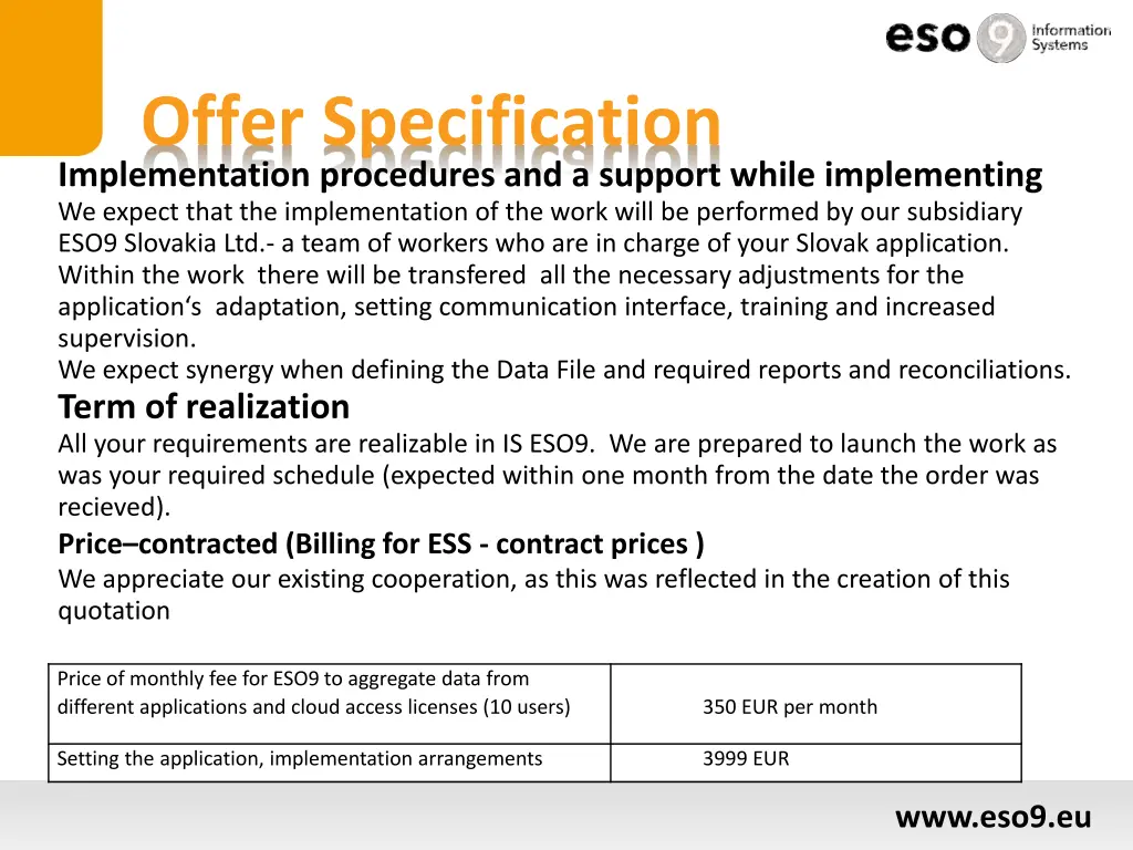 offer specification implementation procedures